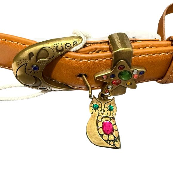 Mother Denim Charm School Brown Owl Star Moon Boho Leather Belt size M NEW Tags main image 9
